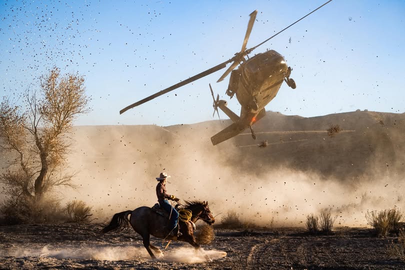 Heavy D Sparks Blackhawk helicopter rescue mission helping Majesty LC round up escaped horses in Utah desert